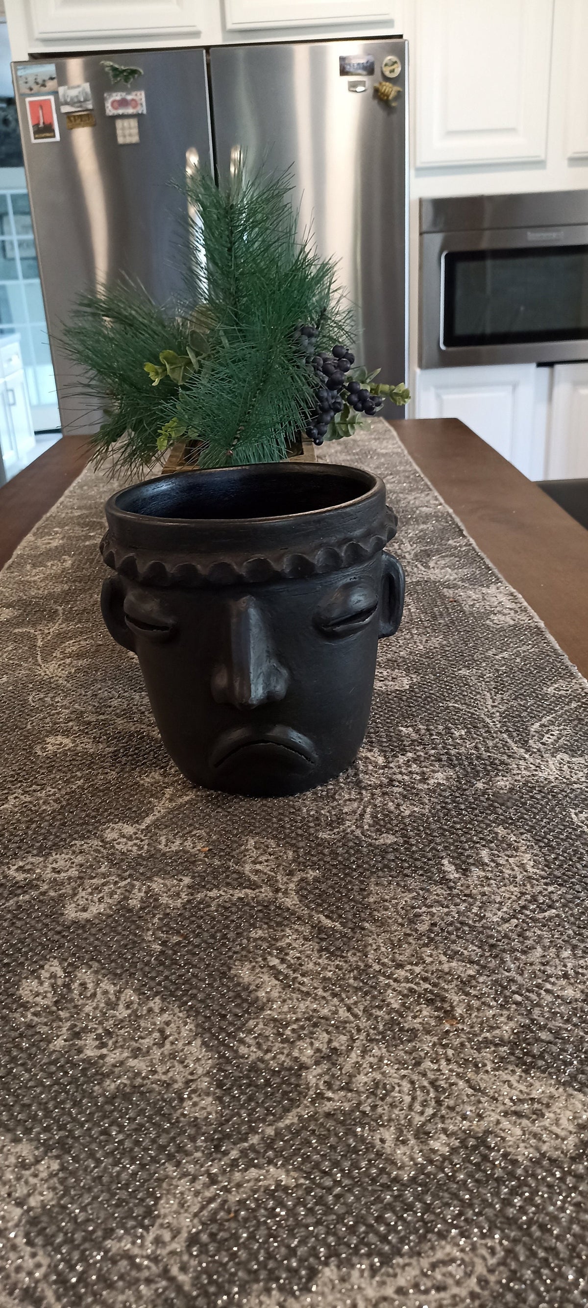 Sad Face Planter, Clay Flower Pot, Handmade Mexican Pottery from Atzompa, Mexico, Home Decor, Indoor or Outdoor Decor, Barro Negro Plant Pot