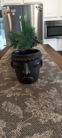 Sad Face Planter, Clay Flower Pot, Handmade Mexican Pottery from Atzompa, Mexico, Home Decor, Indoor or Outdoor Decor, Barro Negro Plant Pot