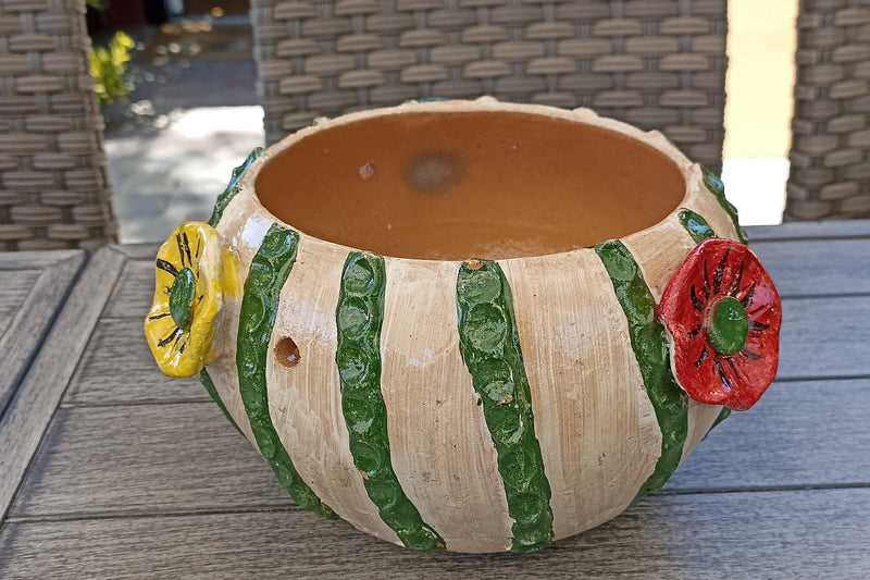Cactus Flower Pot, Handmade Mexican Pottery from Atzompa, Mexico, Indoor Outdoor Home Decor, Charming Plant Pot w 3  Holes for Hanging