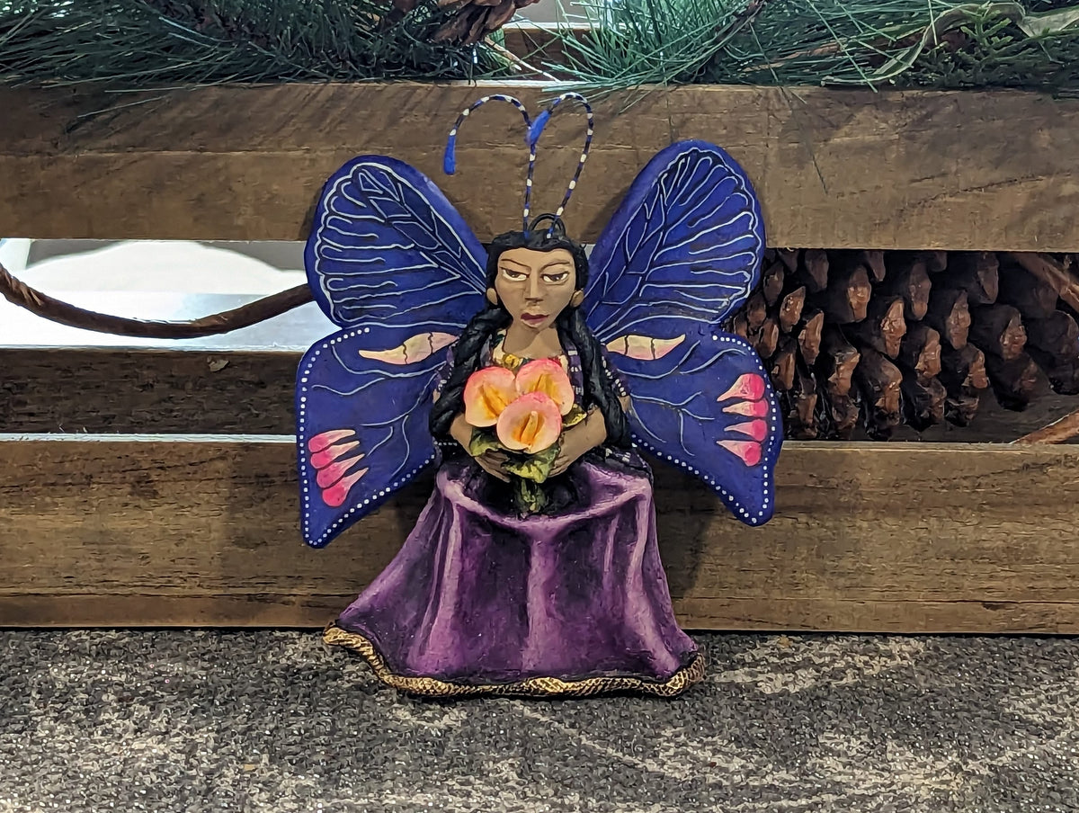 Christmas Ornament, Angel with Flowers, Christmas Angel Home Decor, Handmade Angel Art from Oaxaca Mexico, Christmas Tree Decor