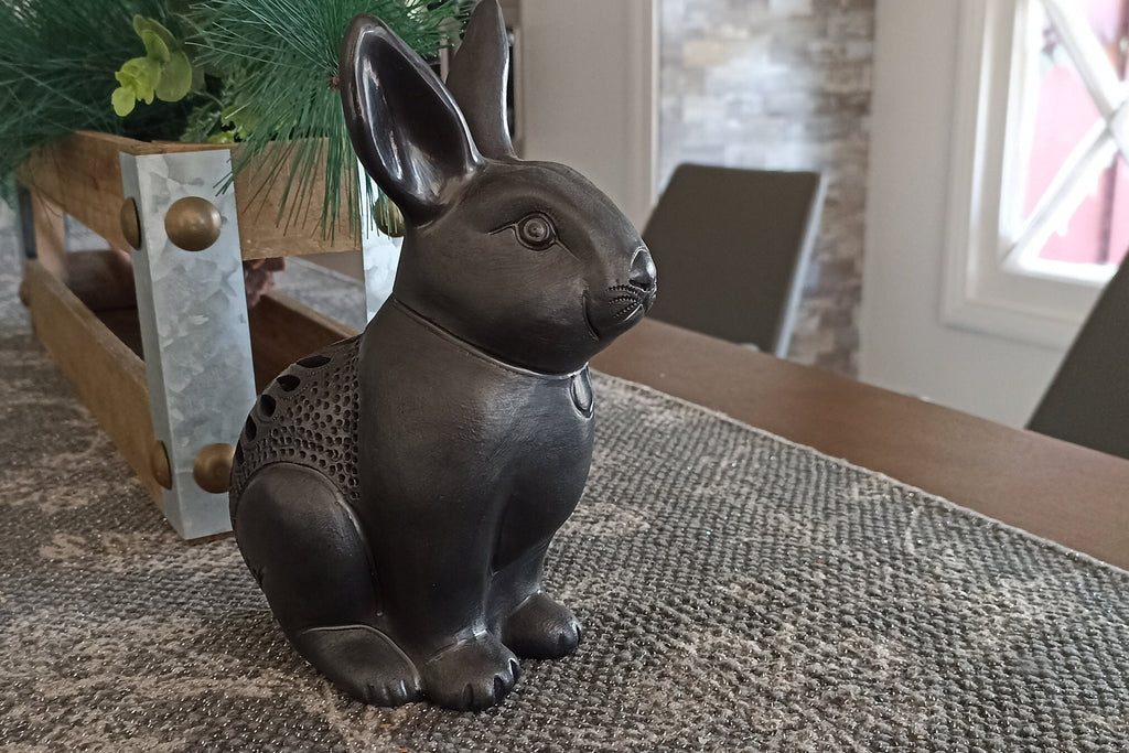 Black Rabbit Home Decor, Stunning Barro Negro Black Clay Handmade Mexican Pottery from San Bartolo near Oaxaca, Mexico