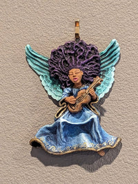 Christmas Ornament - Angel with Guitar, Handmade in Oaxaca Mexico, Angel Musician Christmas Decor, Angel Wings, Mexican Art