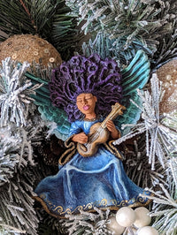 Christmas Ornament - Angel with Guitar, Handmade in Oaxaca Mexico, Angel Musician Christmas Decor, Angel Wings, Mexican Art