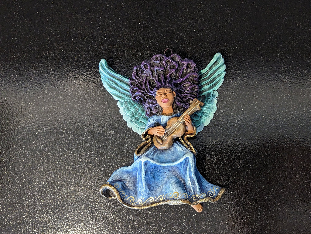 Christmas Ornament - Angel with Guitar, Handmade in Oaxaca Mexico, Angel Musician Christmas Decor, Angel Wings, Mexican Art