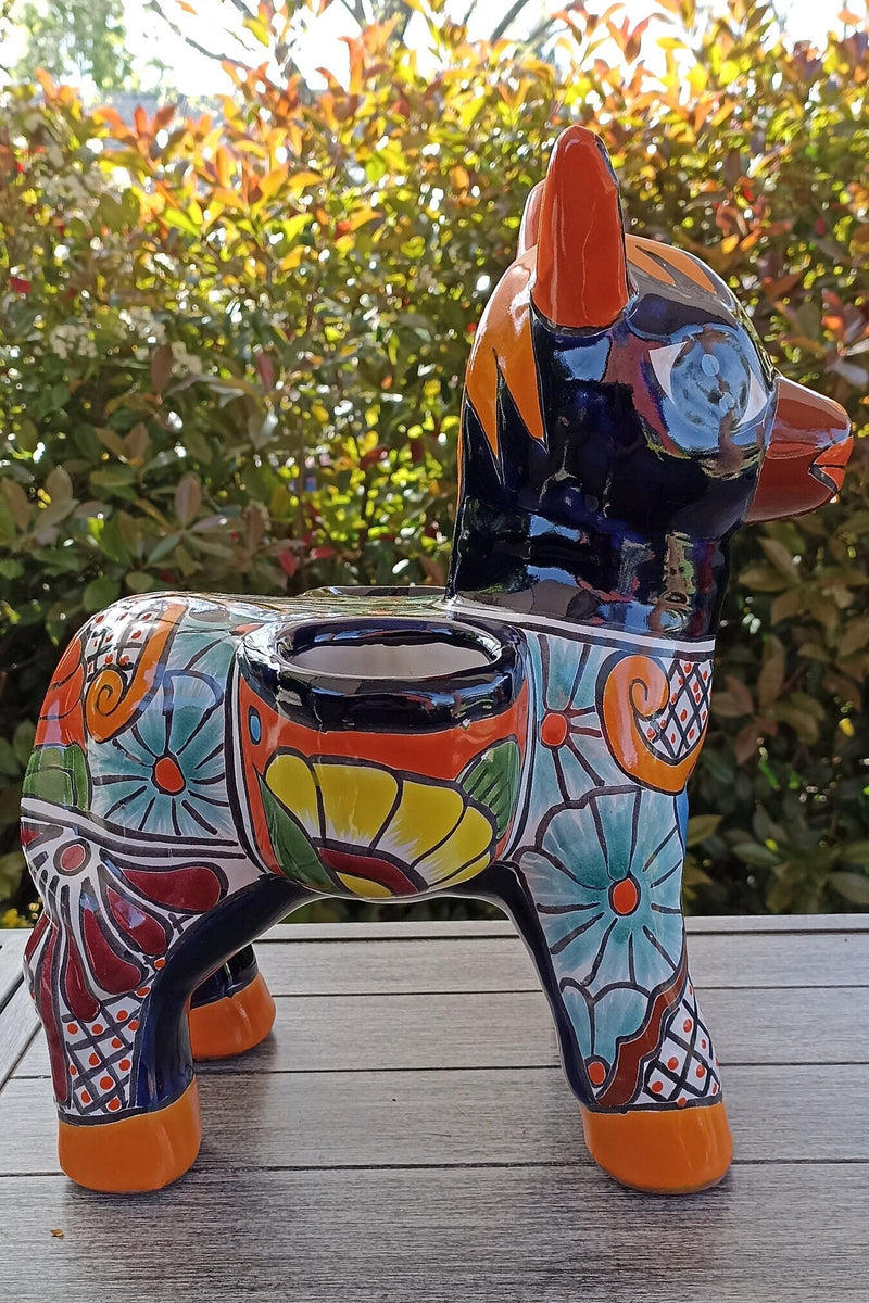 Talavera Donkey Planter is Mexican Pottery, Ceramic Planter Pot for Indoor Home Decor or Outdoor Garden Decor, Hand Painted Burro Flower Pot