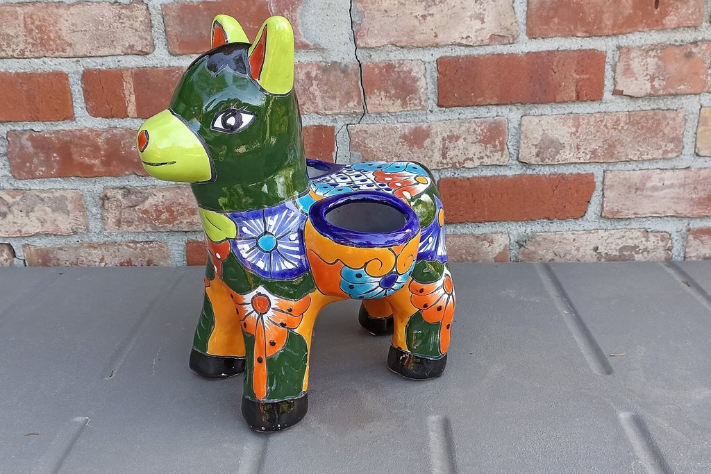 Talavera Donkey Planter is Mexican Pottery, Ceramic Planter Pot for Indoor Home Decor or Outdoor Garden Decor, Hand Painted Burro Flower Pot