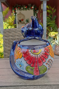 Talavera Cat Flower Pot, Ceramic Planter Home Decor, Indoor Outdoor Planter Pot, Mexican Pottery Yard & Garden Decor, Handmade