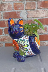 Talavera Cat Flower Pot, Ceramic Planter Home Decor, Indoor Outdoor Planter Pot, Mexican Pottery Yard & Garden Decor, Handmade