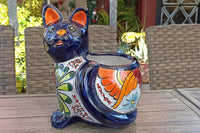 Talavera Cat Flower Pot, Ceramic Planter Home Decor, Indoor Outdoor Planter Pot, Mexican Pottery Yard & Garden Decor, Handmade