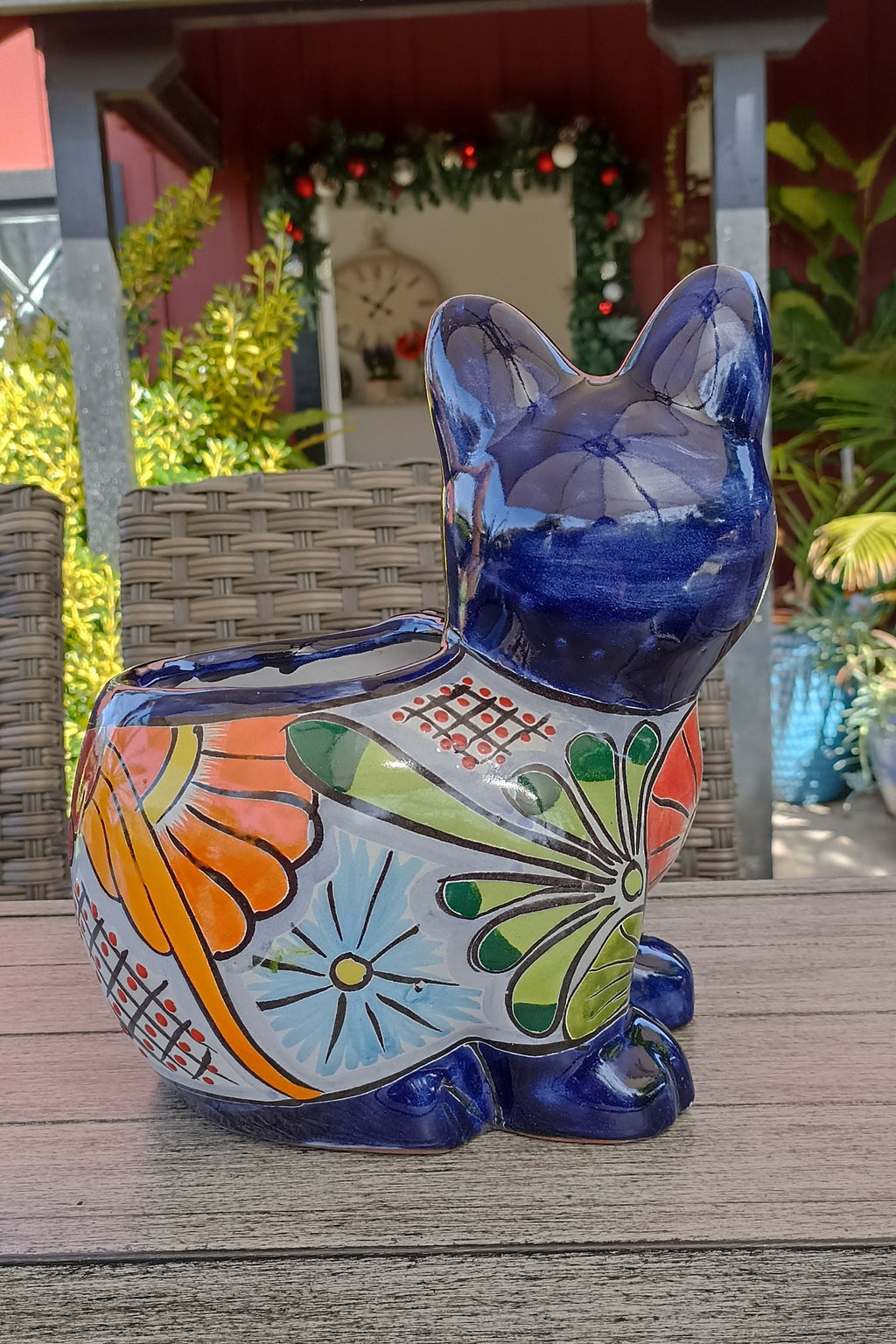 Talavera Cat Flower Pot, Ceramic Planter Home Decor, Indoor Outdoor Planter Pot, Mexican Pottery Yard & Garden Decor, Handmade