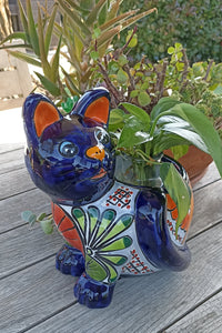 Talavera Cat Flower Pot, Ceramic Planter Home Decor, Indoor Outdoor Planter Pot, Mexican Pottery Yard & Garden Decor, Handmade