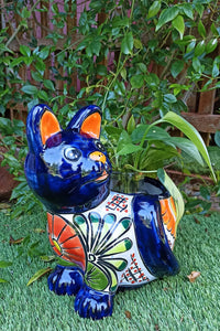 Talavera Cat Flower Pot, Ceramic Planter Home Decor, Indoor Outdoor Planter Pot, Mexican Pottery Yard & Garden Decor, Handmade