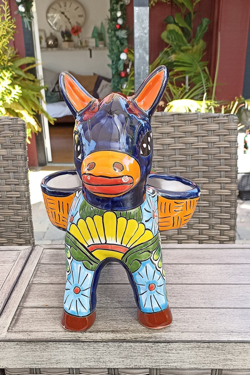 Talavera Donkey Planter Mexican Pottery, Ceramic Planter Pot for Indoor Home Decor or Outdoor Garden Decor, Hand Painted Burro Flower Pot