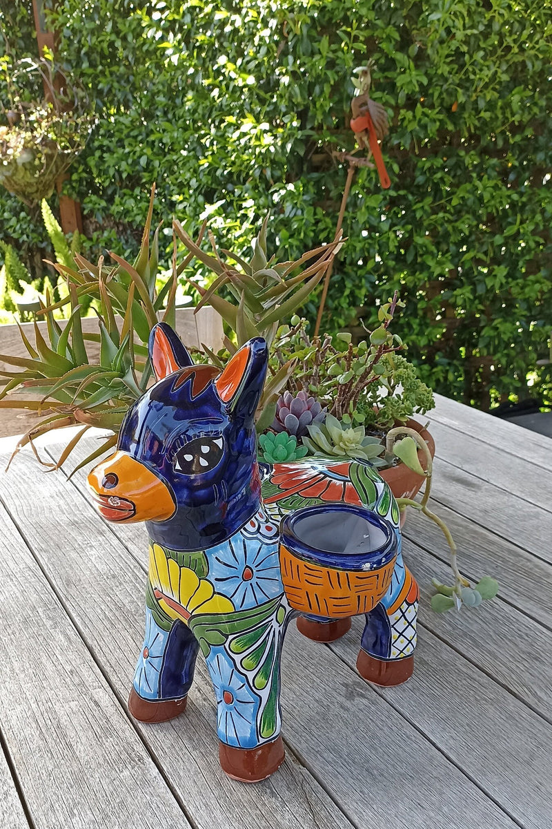 Talavera Donkey Planter Mexican Pottery, Ceramic Planter Pot for Indoor Home Decor or Outdoor Garden Decor, Hand Painted Burro Flower Pot