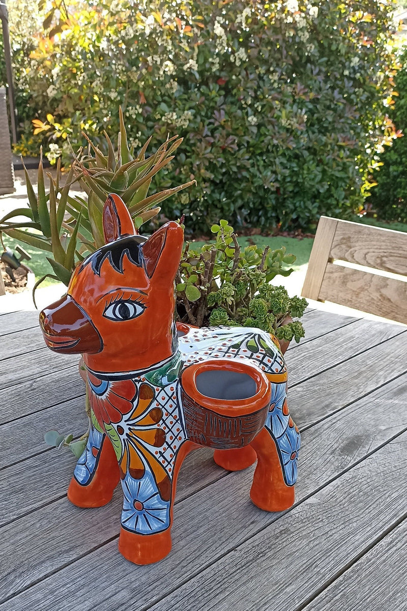 Talavera Donkey Planter Mexican Pottery, Ceramic Planter Pot for Indoor Home Decor or Outdoor Garden Decor, Hand Painted Burro Flower Pot