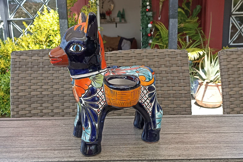 Talavera Donkey Planter Mexican Pottery, Ceramic Planter Pot for Indoor Home Decor or Outdoor Garden Decor, Hand Painted Burro Flower Pot