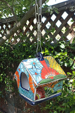 Ceramic Bird Feeder, Talavera Pottery, Decorative Outdoor Hanging Feeder Station, Handmade Mexican Pottery, Attract Wild Birds