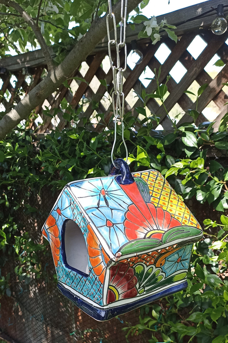 Ceramic Bird Feeder, Talavera Pottery, Decorative Outdoor Hanging Feeder Station, Handmade Mexican Pottery, Attract Wild Birds