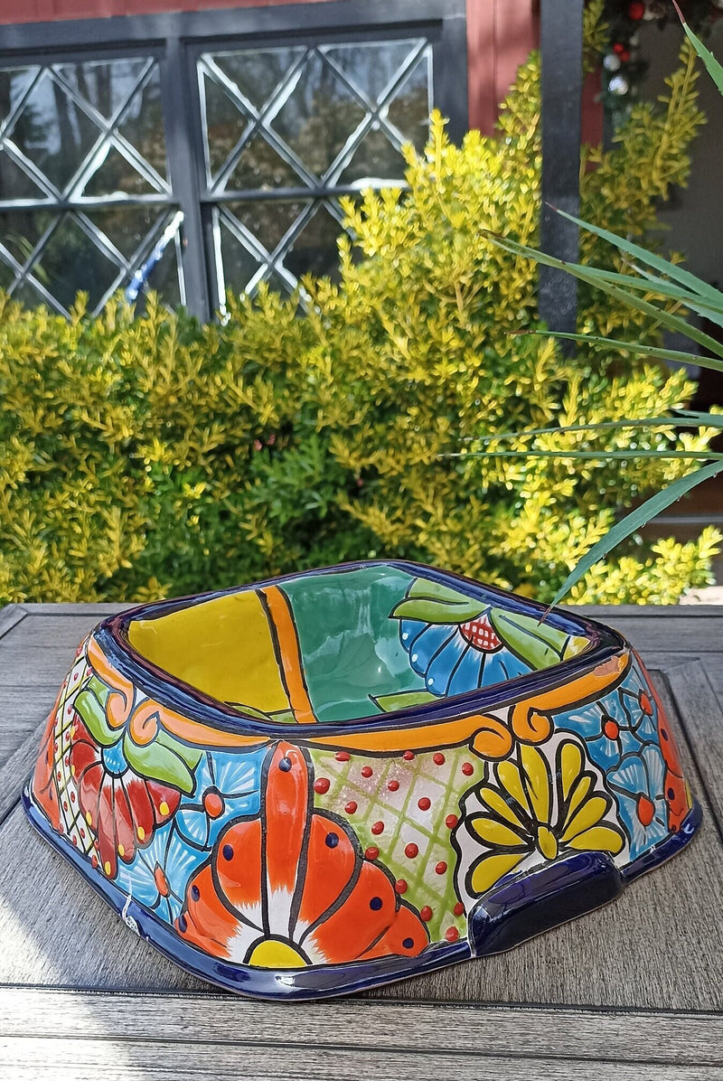 Ceramic Dog Dish, Talavera Pottery, Gorgeous Pet Food Bowl, Mexican Dog Bowl, Hand Painted Dog Lover Home Decor or Gift, Medium Sized Dogs