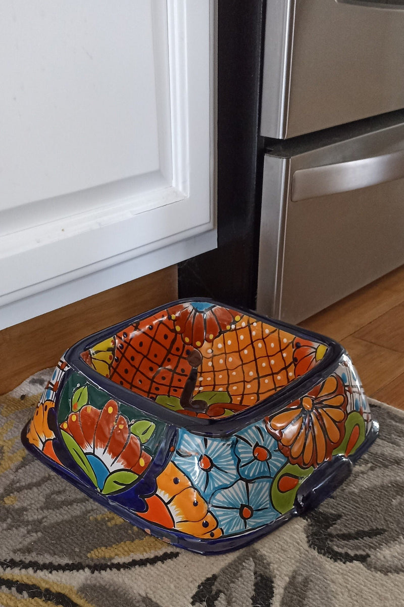 Ceramic Dog Dish, Talavera Pottery, Gorgeous Pet Food Bowl, Mexican Dog Bowl, Hand Painted Dog Lover Home Decor or Gift, Medium Sized Dogs