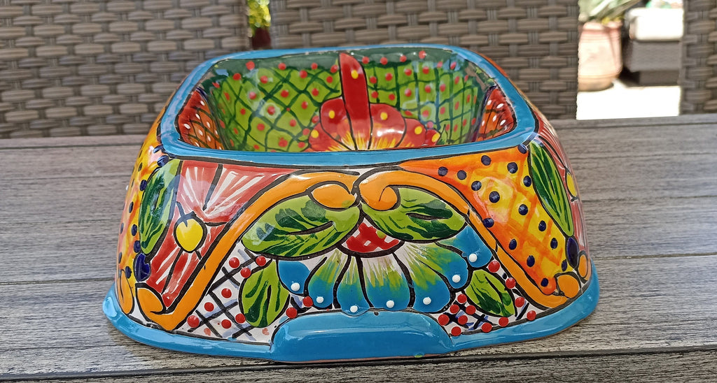 Ceramic Dog Dish, Talavera Pottery, Gorgeous Pet Food Bowl, Mexican Dog Bowl, Hand Painted Dog Lover Home Decor or Gift, Medium Sized Dogs