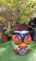 Gorgeous 14" Owl Flower Pot, Talavera Ceramic Planter, Handmade Pottery, Outdoor Garden Decor, Indoor Home Decor, Unique Gift for Birders