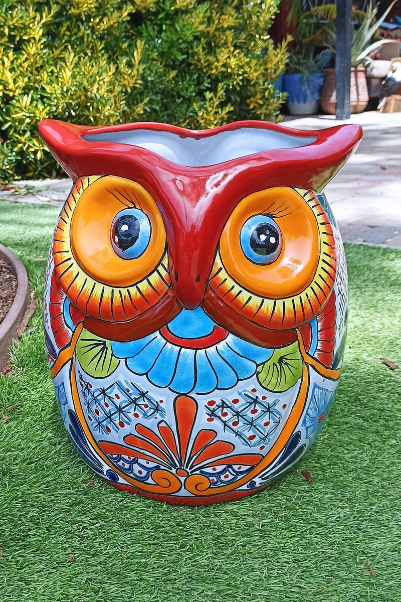 Gorgeous 14" Owl Flower Pot, Talavera Ceramic Planter, Handmade Pottery, Outdoor Garden Decor, Indoor Home Decor, Unique Gift for Birders