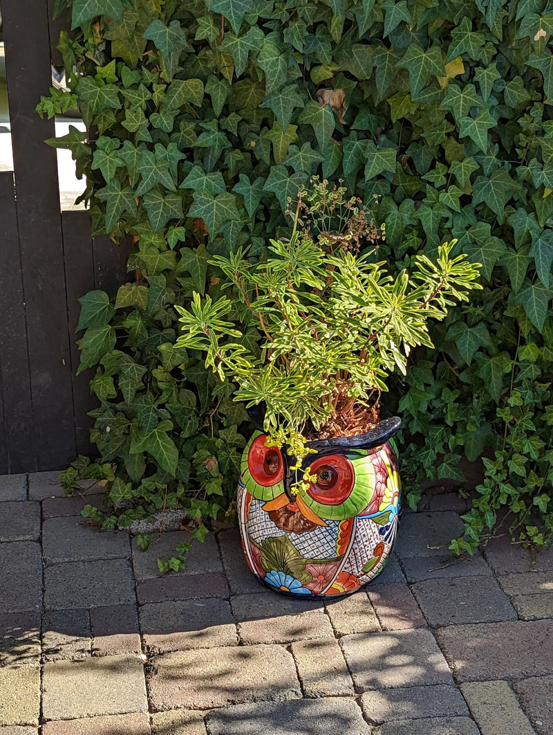 Gorgeous 14" Owl Flower Pot, Talavera Ceramic Planter, Handmade Pottery, Outdoor Garden Decor, Indoor Home Decor, Unique Gift for Birders