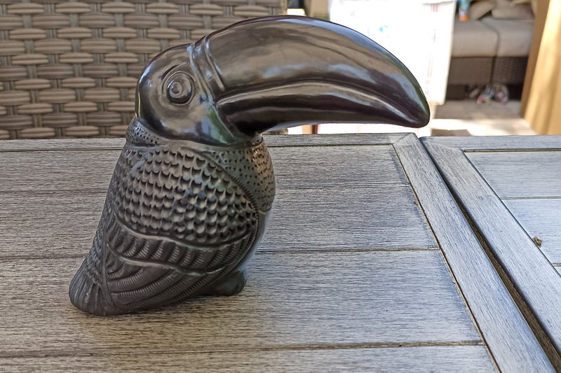 Toucan Home Decor, Barro Negro Black Clay, Handmade Mexican Pottery from San Bartolo near Oaxaca, Mexico