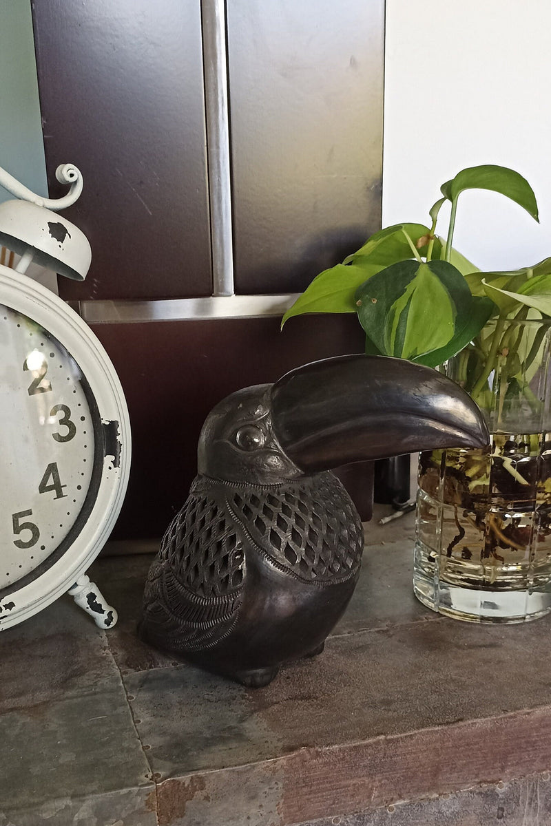 Toucan Home Decor, Barro Negro Black Clay, Handmade Mexican Pottery from San Bartolo near Oaxaca, Mexico