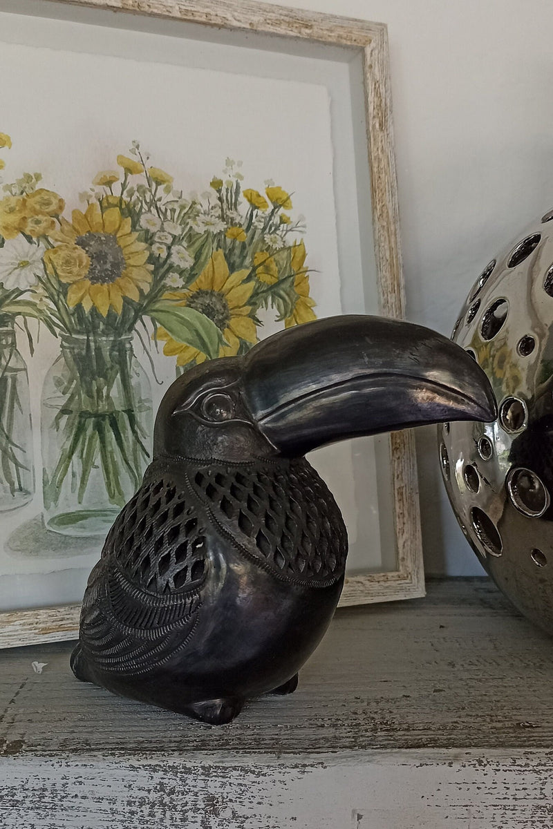 Toucan Home Decor, Barro Negro Black Clay, Handmade Mexican Pottery from San Bartolo near Oaxaca, Mexico