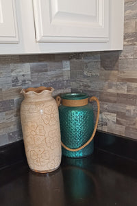 Stunning Planter with Etched Floral Designs, Handmade Mexican Pottery from Santa Maria Atzompa, Mexico, Classic Design