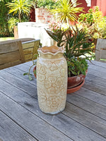 Stunning Planter with Etched Floral Designs, Handmade Mexican Pottery from Santa Maria Atzompa, Mexico, Classic Design