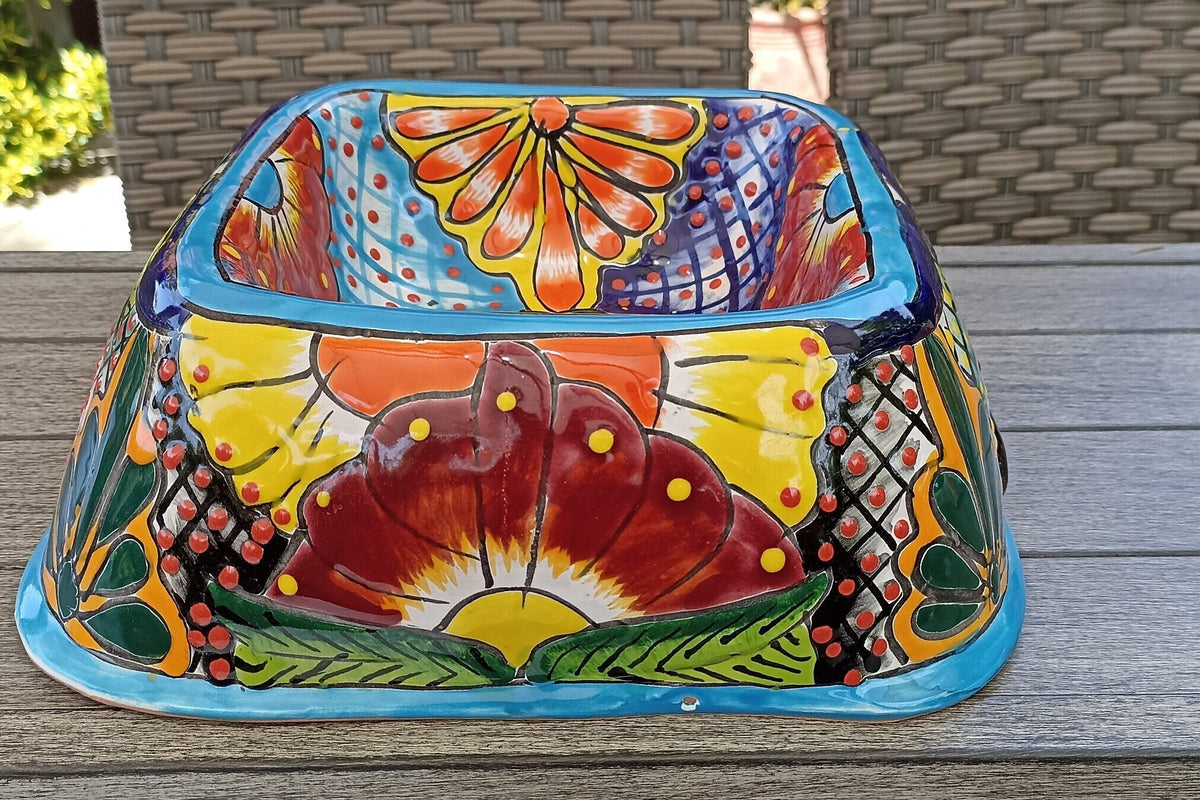 Ceramic Dog Dish, Talavera Pottery, Gorgeous Pet Food Bowl, Mexican Dog Bowl, Hand Painted Dog Lover Home Decor or Gift, Medium Sized Dogs
