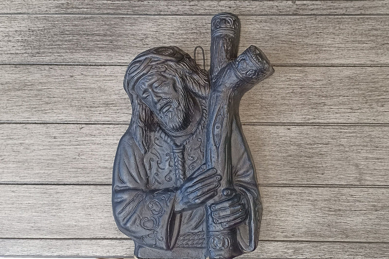 Barro Negro Jesus with the Cross Decoration, Mexican Clay Art, Decorative Cross, Handmade Pottery from San Bartolo near Oaxaca, Mexico