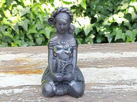 Pregnant Lady with Braided Hair Home Decor, Stunning Barro Negro Black Clay Handmade Mexican Pottery from San Bartolo near Oaxaca, Mexico