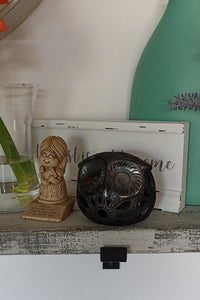 Owl Luminary Votive Candle Cover, Barro Negro, Black Clay, Handmade Mexican Pottery from San Bartolo near Oaxaca, Mexico