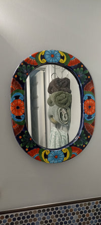 Bathroom Mirror, Talavera Wall Decor, Vanity Mirror, Oval Decorative Mirror, Ceramic Mirror Can Hang Vertically or Horizontally