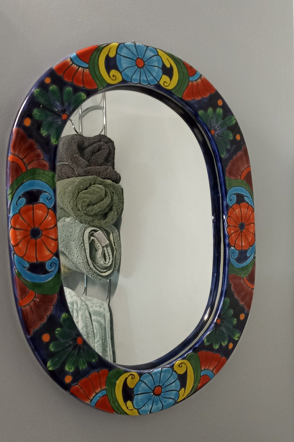 Bathroom Mirror, Talavera Wall Decor, Vanity Mirror, Oval Decorative Mirror, Ceramic Mirror Can Hang Vertically or Horizontally