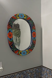 Bathroom Mirror, Talavera Wall Decor, Vanity Mirror, Oval Decorative Mirror, Ceramic Mirror Can Hang Vertically or Horizontally