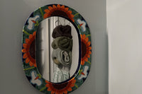 Bathroom Mirror, Talavera Wall Decor, Sunflower Vanity Mirror, Oval Decorative Mirror, Ceramic Mirror Can Hang Vertically or Horizontally
