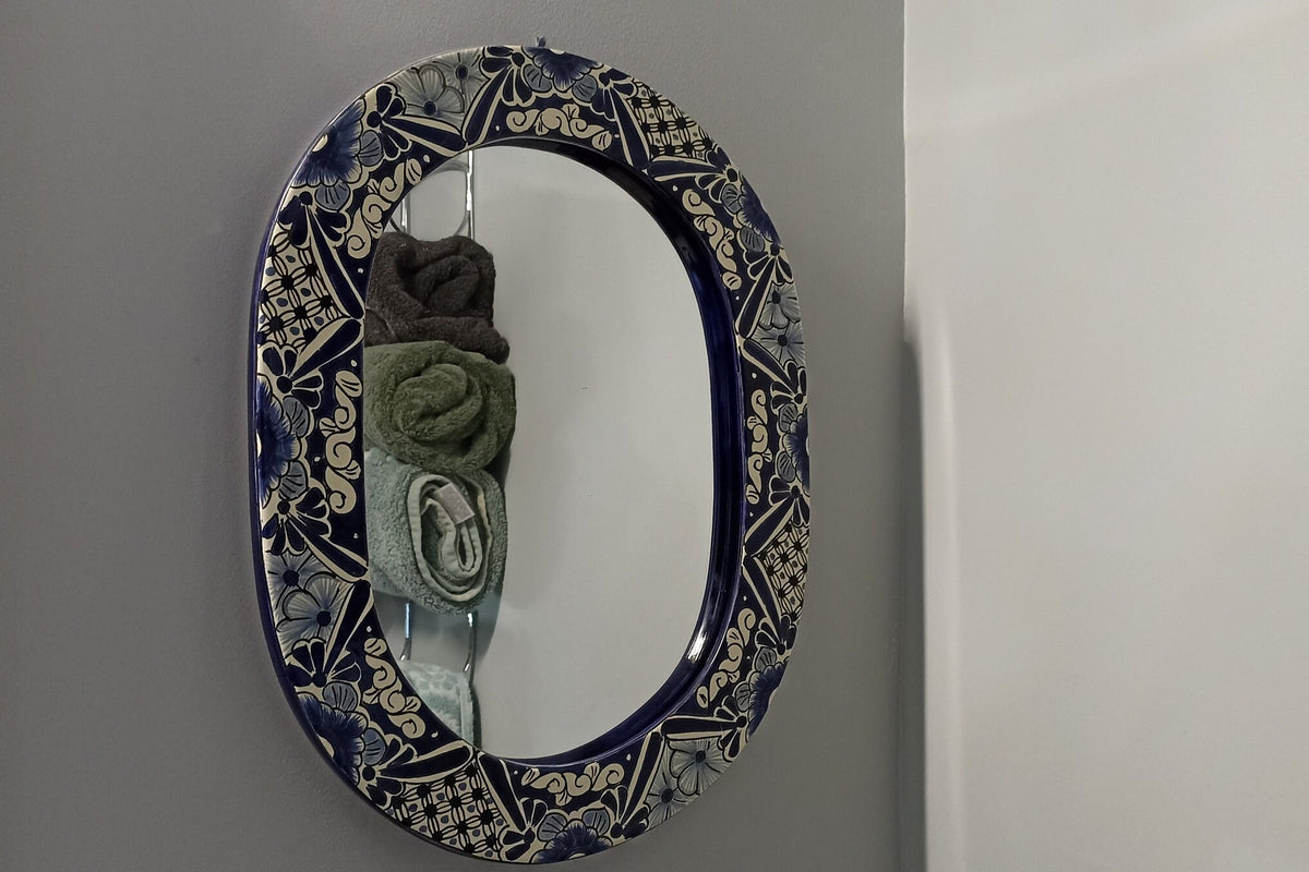 Bathroom Mirror, Talavera Wall Decor, Vanity Mirror, Oval Decorative Mirror, Ceramic Mirror Can Hang Vertically or Horizontally