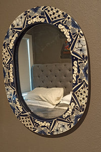 Bathroom Mirror, Talavera Wall Decor, Vanity Mirror, Oval Decorative Mirror, Ceramic Mirror Can Hang Vertically or Horizontally
