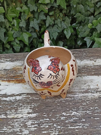 Fat Cat Planter, Ceramic Flower Pot, Handmade Mexican Pottery from Atzompa, Mexico, Home Decor, Indoor or Outdoor Decor, Charming Plant Pot
