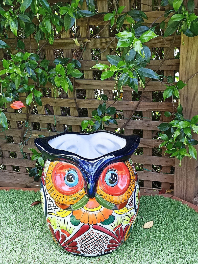 Gorgeous 14" Owl Flower Pot, Talavera Ceramic Planter, Handmade Pottery, Outdoor Garden Decor, Indoor Home Decor, Unique Gift for Birders