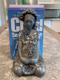 Pregnant Lady with Braided Hair Home Decor, Stunning Barro Negro Black Clay Handmade Mexican Pottery from San Bartolo near Oaxaca, Mexico