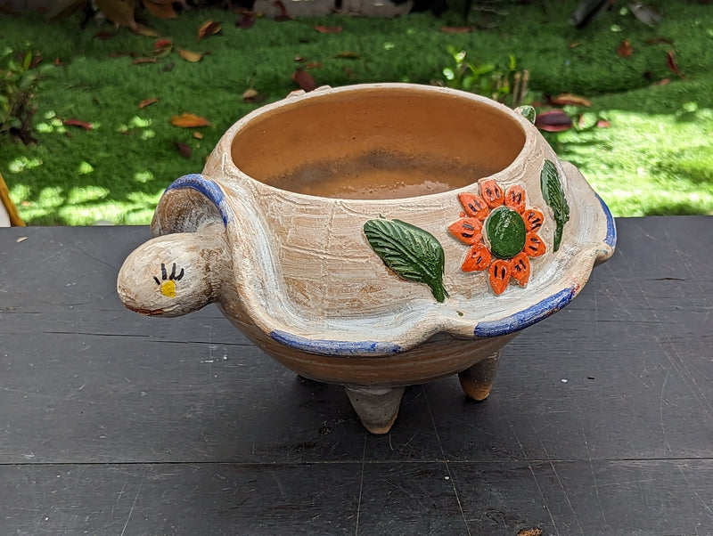 Ceramic Planter, Turtle Flower Pot, Handmade Mexican Pottery from Atzompa, Mexico, Home Decor, Indoor or Outdoor Decor, Charming Plant Pot