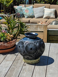 Decorative Vase Barro Negro, Stunning Black Pottery Home Decor, Handmade Mexican Pottery from San Bartolo, Oaxaca, Mexico, Dried Flower Vase