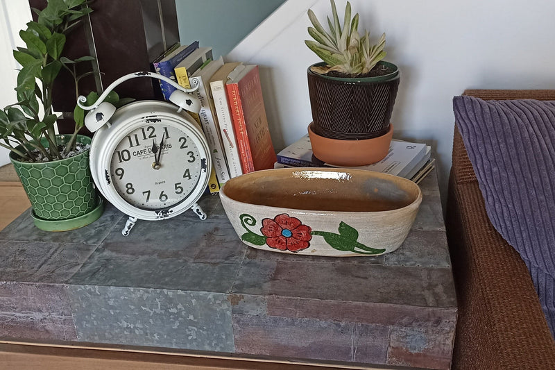 Succulent Planters, Talavera Pottery, Indoor Windowsill Planter, Cute Succulent Planter Box, Herb Planters Indoor, Red & Blue Flowers