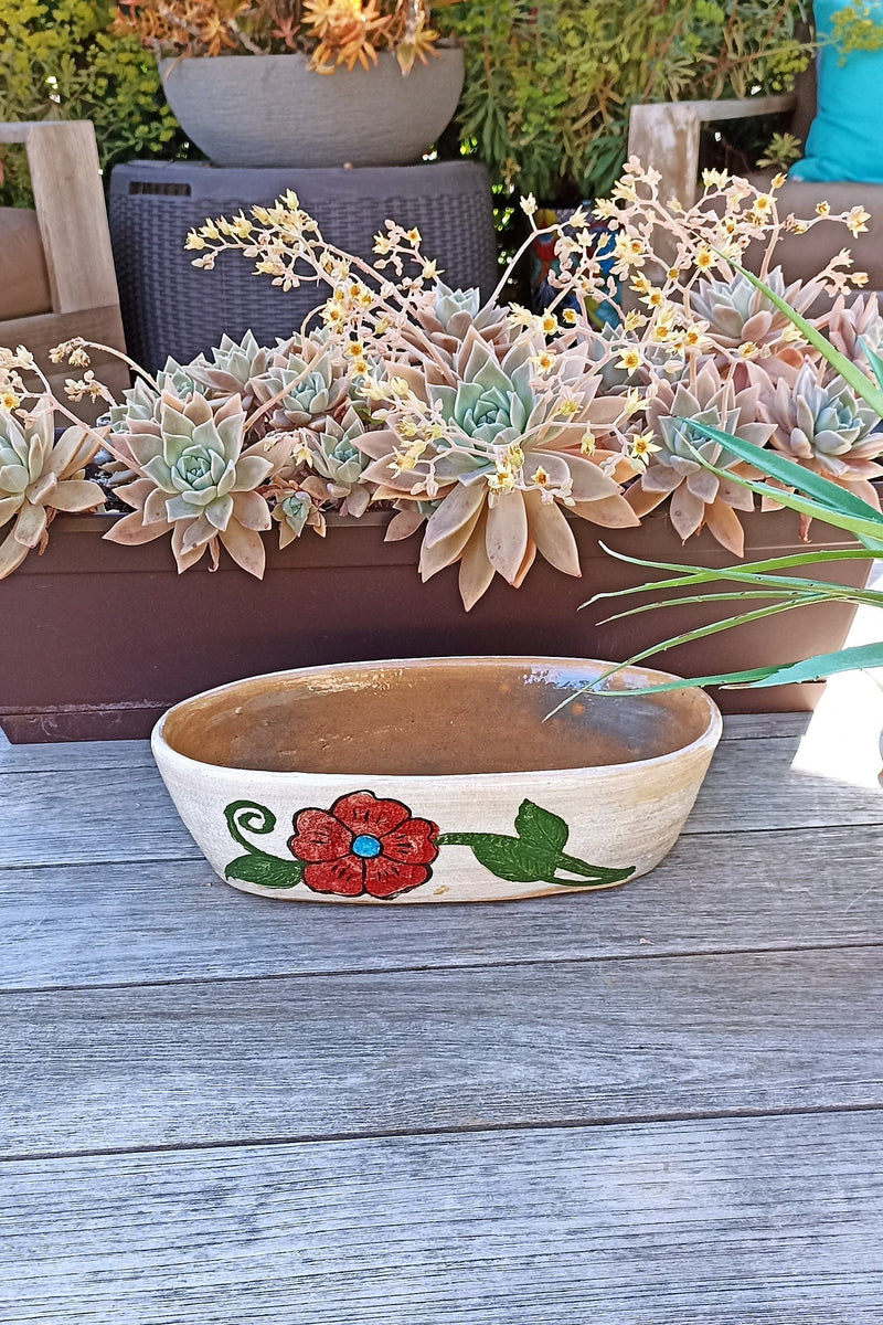 Succulent Planters, Talavera Pottery, Indoor Windowsill Planter, Cute Succulent Planter Box, Herb Planters Indoor, Red & Blue Flowers